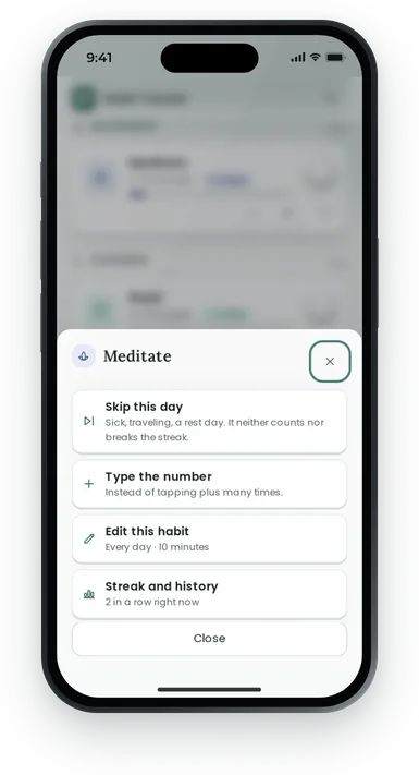 The tile menu with Skip this day
