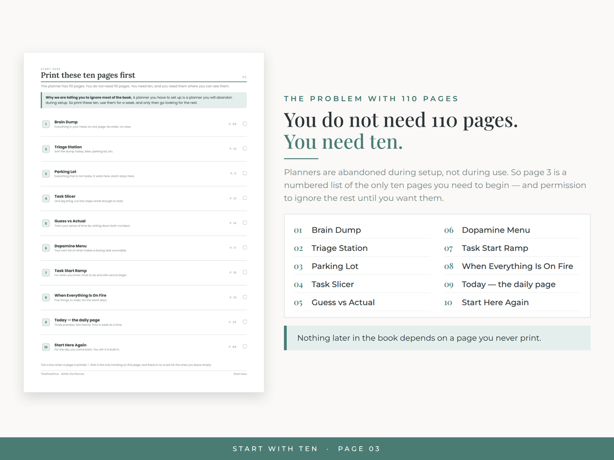 Print ten pages first, not 110 — the page that prevents abandoned setup