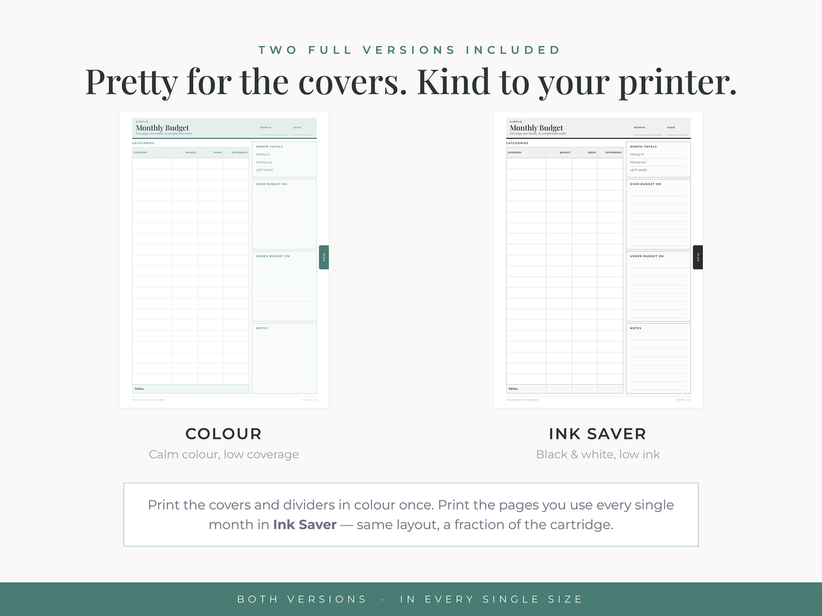 Colour and ink saver versions of every page