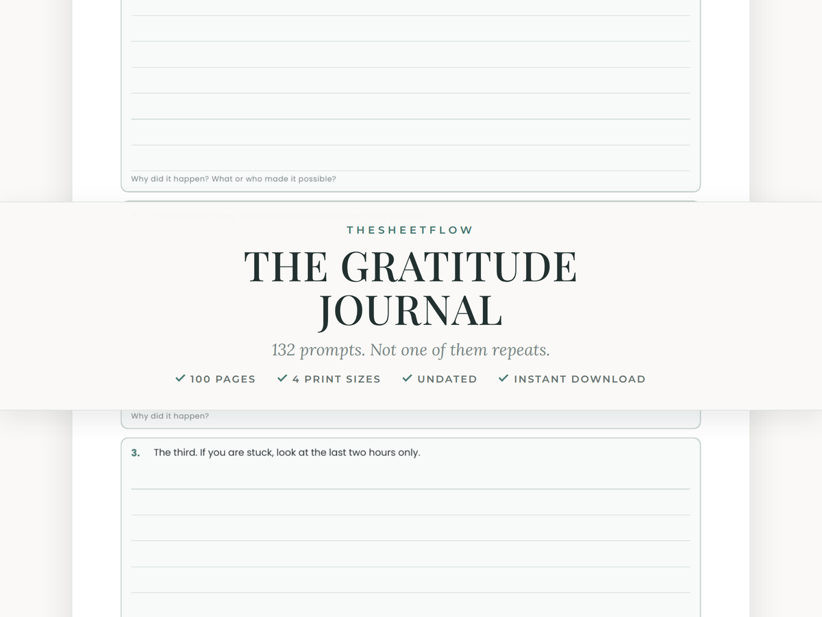 Gratitude Journal — undated 100-page printable with 132 prompts