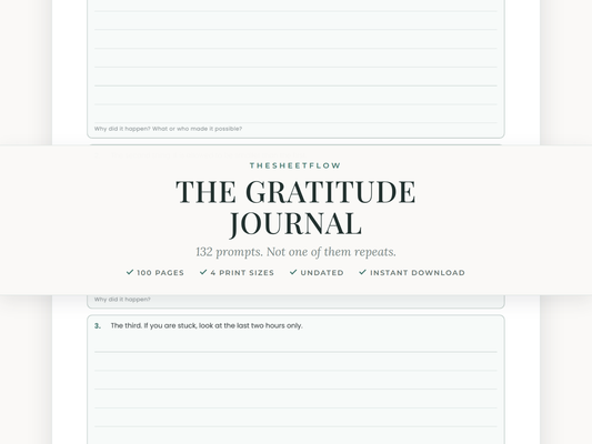 Gratitude Journal — undated 100-page printable with 132 prompts
