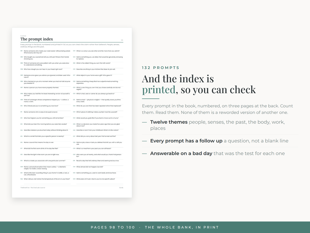 The full numbered prompt index, printed at the back