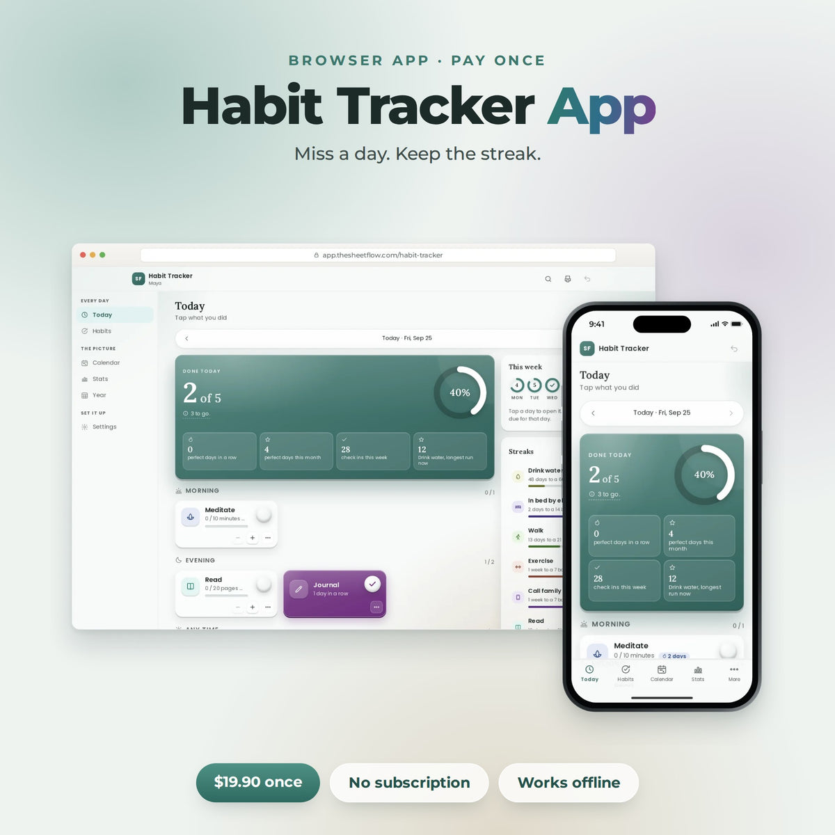 Habit Tracker App in a browser window and on an iPhone
