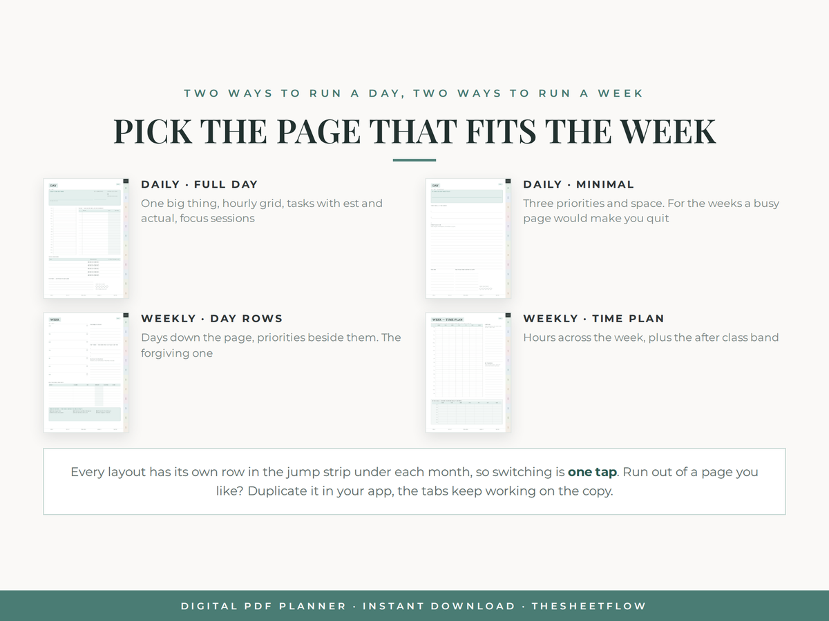 Four layouts — two daily and two weekly