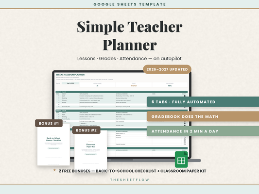 Teacher Planner for Google Sheets — lesson planner, gradebook and attendance