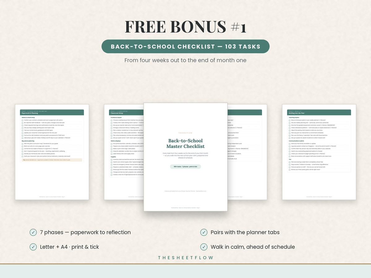 Bonus — back-to-school master checklist, 100+ tasks in seven phases