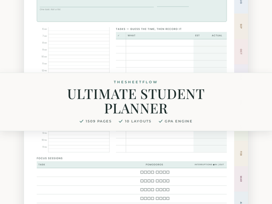 Ultimate Student Planner — 1509-page undated digital planner plus Grade Engine