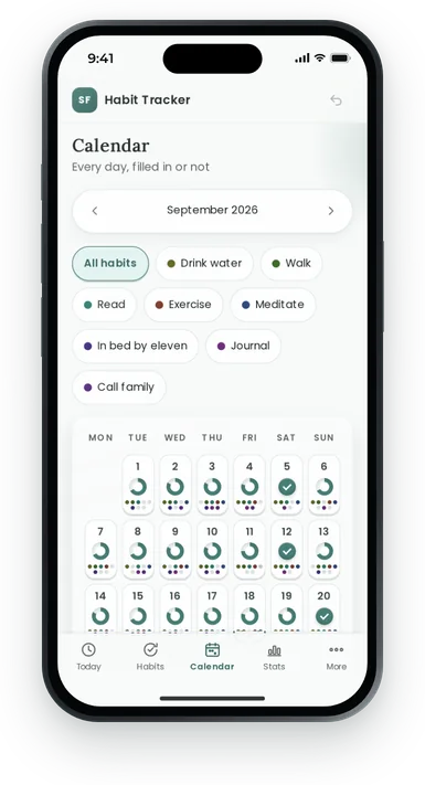The demo on a phone, showing the calendar