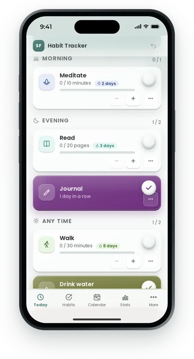 Habit tiles with streak tags